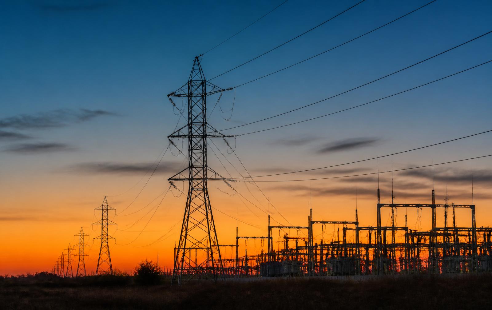 Transmission infrastructure at dusk